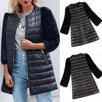 Veste Longue Similicuir & Fourrure