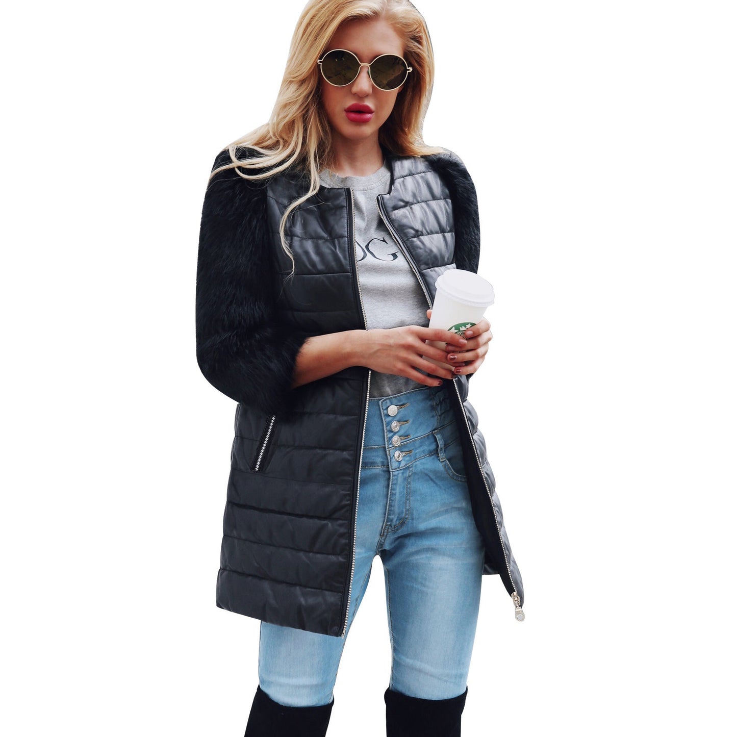 Veste Longue Similicuir & Fourrure