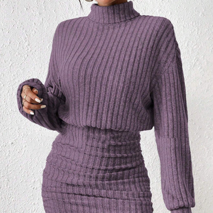 Robe Pull Tricotée à Col Haut