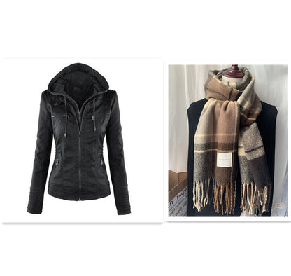 Veste Simili Cuir Capuche Femme
