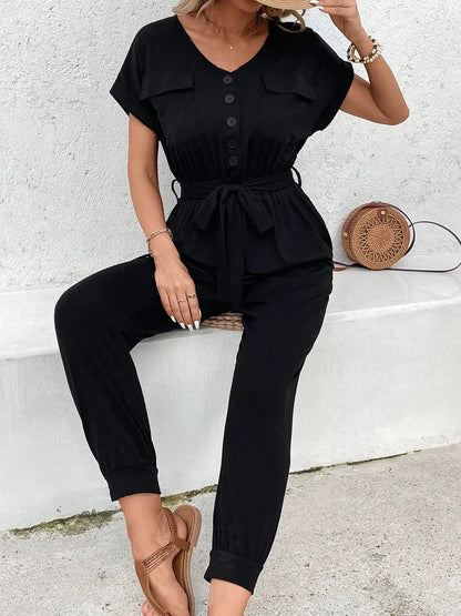 Barboteuse Noire Décontractée à Ceinture