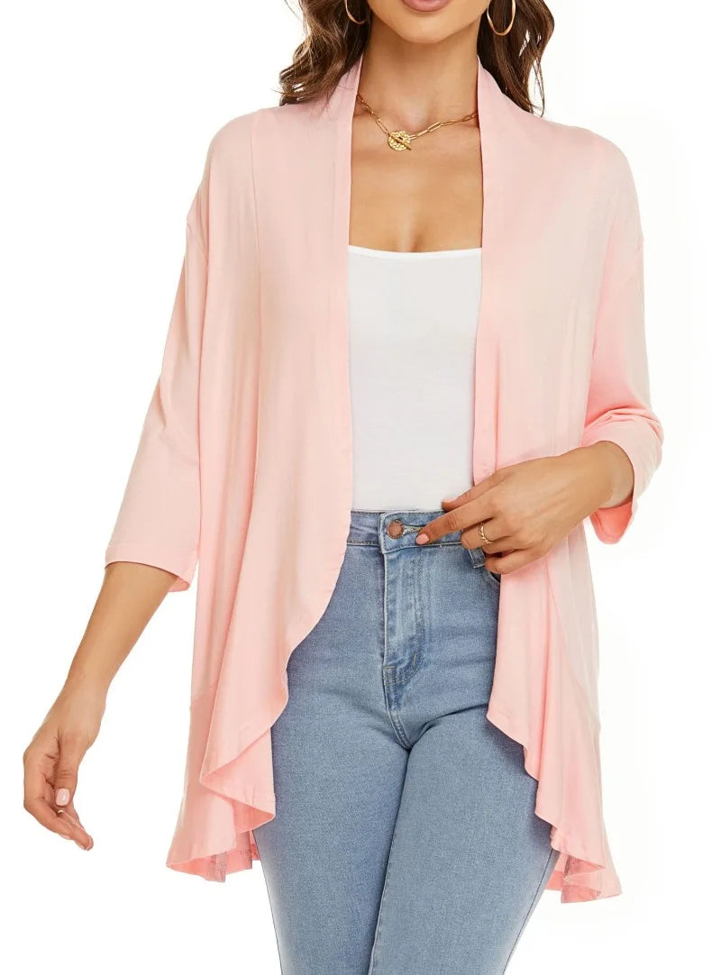 Léa Ruffle – Cardigan Décontracté à Volants & Manches 3/4