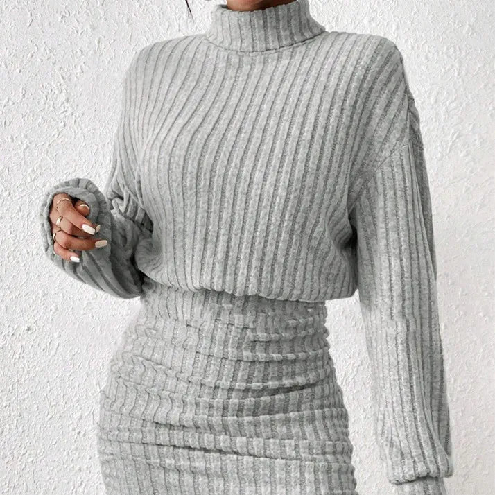 Robe Pull Tricotée à Col Haut