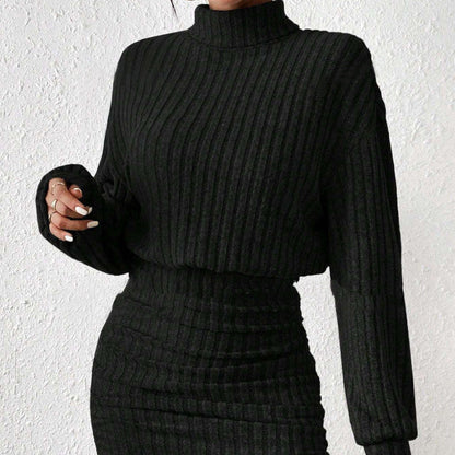 Robe Pull Tricotée à Col Haut