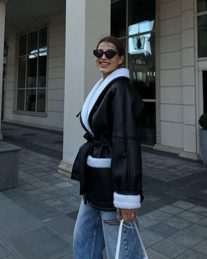 Manteau Coréen Cuir Fourrure