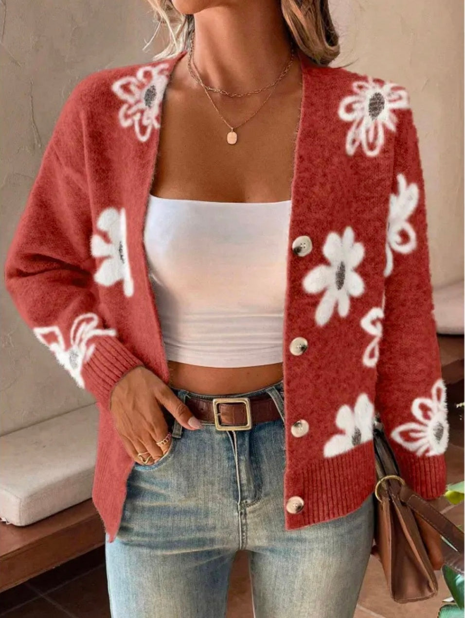 Cardigan Fleurs Boutons