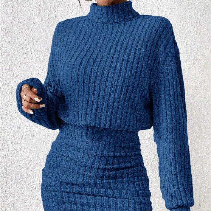 Robe Pull Tricotée à Col Haut