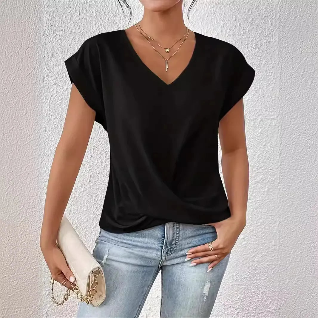 Élodie Twist – Blouse Féminine à Col V Torsadé