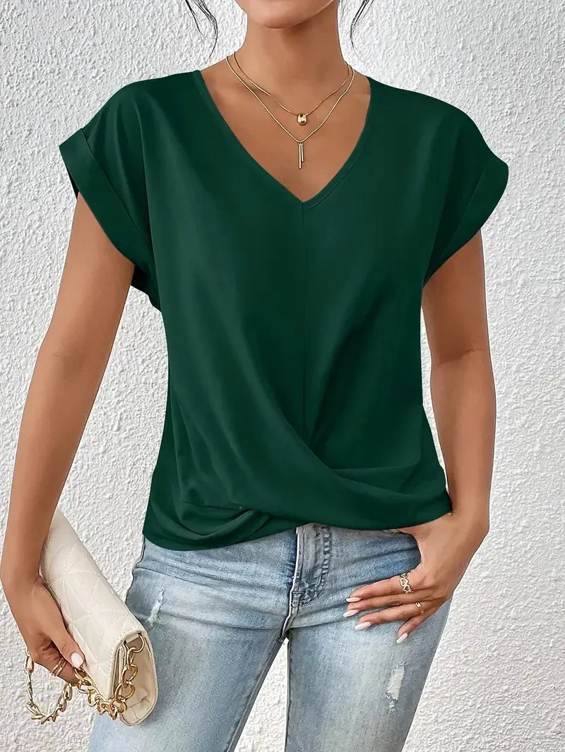 Élodie Twist – Blouse Féminine à Col V Torsadé