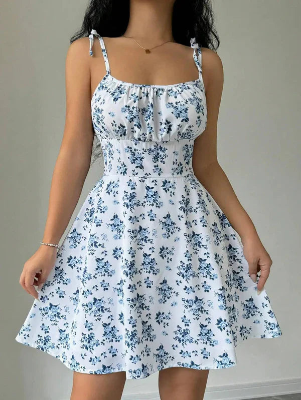 Guarujá - Robe Courte Fleurie Bleue