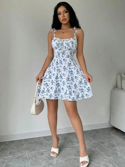 Guarujá - Robe Courte Fleurie Bleue