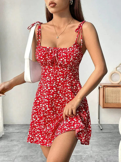 Guarujá - Robe Courte Fleurie Rouge